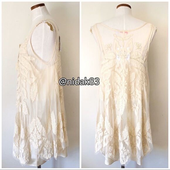 Free People La Palma Trapeze Mini Semi Sheer Dress NWT Large boho RARE - Picture 8 of 10